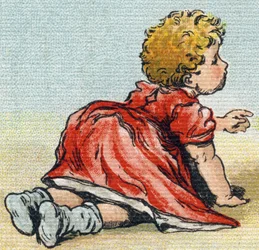 Baby. Gravur in "Alphabet de ma petite fille". Bernardin-Bechet und Fils, Buchhändler-Verleger, Paris, um 1895. Unzerbrechliches Album auf Leinwand. Bibliotheque des Bebes. 12 Seiten. Album mit einer Lesemethode und einem illustrierten Abecedarium.