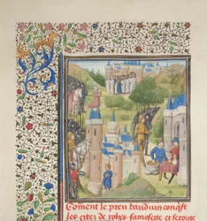 Balduin von Boulogne betritt Edessa im Februar 1098. Miniatur aus der Historia von Wilhelm von Tyrus, 1460er Jahre