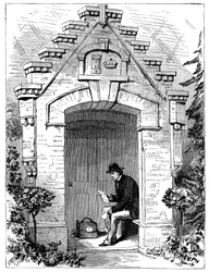 Benjamin Disraeli 1804-1881 liest Briefe auf der Veranda der Hughenden Lodge, 19. Jahrhundert