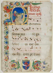 Bifolium aus einem Antiphonar: Initiale D[ominus Iesus], ca. 1425-1450