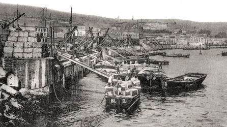 Boote am Fluss Malecon, Valparaiso, Chile, ca. 1900er