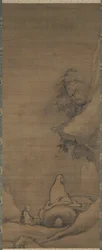 Bodhidharma meditiert vor einer Klippe, späte 1200er