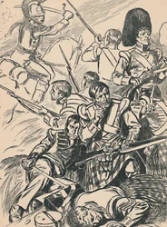 Britische Soldaten in der Schlacht von Waterloo, ca. 1907