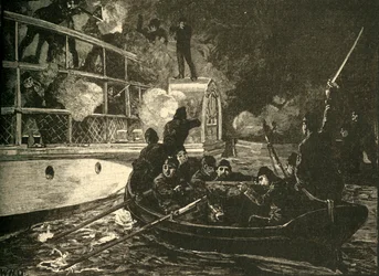 Britische Streitkräfte erobern das kanadische Rebellen-Schiff Caroline auf dem Niagara River, 1837