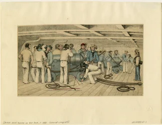 Britische Marinekanoniere auf dem Geschützdeck, ca. 1850