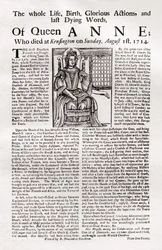 Flugblatt veröffentlicht zum Tod von Königin Anne, 1714