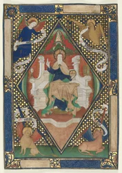 Kanonenseite aus einem Messbuch: Christus in Majestät mit Evangelisten, um 1410