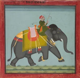 Geschmückter Elefant mit einem Mahout, datiert 1761