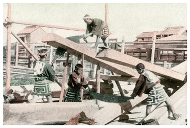 Zimmerleute bei der Arbeit, Japan, 1904