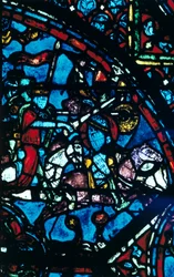Karl der Große kämpft gegen die Sarazenen, Buntglas, Kathedrale von Chartres, Frankreich, ca. 1225