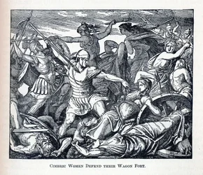 Kimbrische Frauen verteidigen ihren Wagenburg, 1882