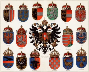 Wappen der Grafschaften Österreich-Ungarns und kleines österreichisches Nationalwappen