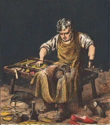 Schuster repariert Stiefel, 1867