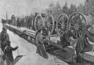 Kolonialtruppen für Südafrika, 1900: Kanadische Artillerie beim Einsteigen in Ottawa, 1901
