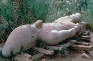 Kolossalstatue von Ramses I. in situ, Memphis, Ägypten, 13. Jahrhundert v. Chr.