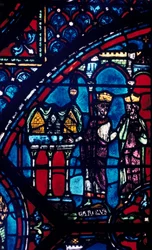 Konstantin überreicht Karl dem Großen Reliquien, Buntglas, Kathedrale von Chartres, Frankreich, um 1225
