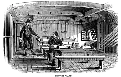 Strafgefangenenstation an Bord des Gefängnisschiffs Warrior in Woolwich, London, 1848