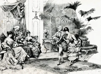 Hofdance im Rokoko-Kostüm. Um 1900