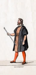 Gerichtsdienerkostüm für Shakespeares Stück, Heinrich VIII., 19. Jahrhundert