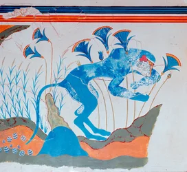 Kretisches Fresko eines Affen und Papyrus, 16.-14. Jahrhundert v. Chr.