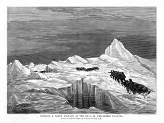 Überquerung eines schweren Eisfeldes am Kopf des Wellington-Kanals, 1877