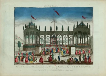Dekoration und Beleuchtung der Bastille für das Fest der Föderation am 14. Juli 1790