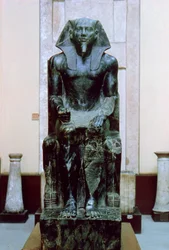 Dioritstatue des altägyptischen Pharaos Chephren, 26. Jahrhundert v. Chr.
