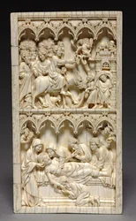 Diptychon mit Szenen aus dem Leben Christi rechter Flügel: Einzug in Jerusalem und Grablegung