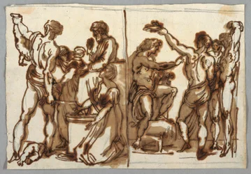 Zeichnung, Das Urteil Salomos; Die Häutung des Marsyas, ca. 1820