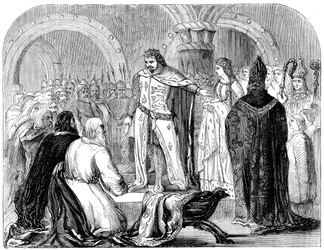 Edward I. stellt seinen neugeborenen Sohn den Walisern vor, 1284