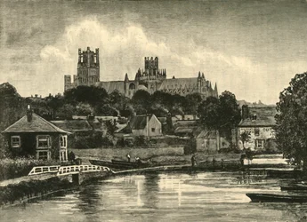 Ely Cathedral, von der Eisenbahnbrücke, 1898