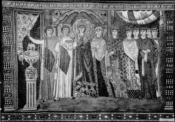 Kaiserin Theodora und Mitglieder ihres Hofes (frühes 20. Jahrhundert, Original aus dem 6. Jahrhundert)