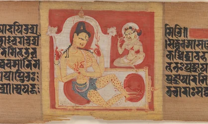 Thronender vierarmiger Bodhisattva, Blatt aus Pancavimsatisahasrika Prajnaparamita, ca. 1090