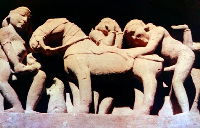 Erotische Skulptur, hinduistischer Tempel, Khajuraho, Indien, 950 - 1050