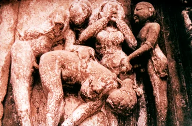 Erotische Skulptur, hinduistischer Tempel, Khajuraho, Indien, 950 - 1050