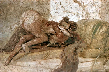 Erotisches Wandgemälde, Pompeji, Italien