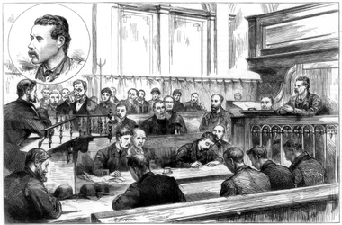 Vernehmung von John F. Egan am Polizeigericht von Birmingham, der Dynamit-Plot, 1884