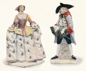 Außergewöhnlich seltene Bow-Porzellanfiguren, bemalt in Farben, um 1750