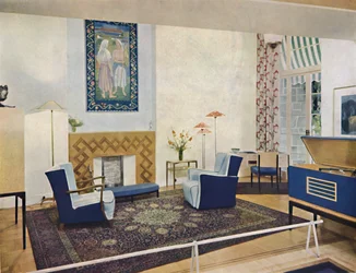 Ausstellungswohnzimmer entworfen von Esmé Gordon, ca. 1945