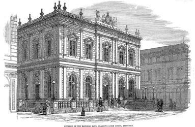 Außenansicht der Nationalbank, Glasgow, Schottland, um 1850