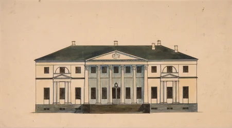 Fassade des Hauses im Golitsyn Petrovo-Dalneye Anwesen