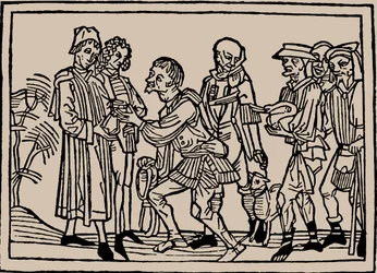 Bauern bei der Abgabe ihrer Steuern an die Grundherren, 1479