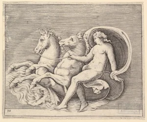 Weiblicher Akt mit zwei Seepferdchen, veröffentlicht ca. 1599-1622
