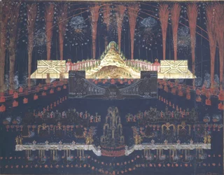 Feuerwerk und Illumination am 25. April 1742 in Moskau, Mitte des 18. Jahrhunderts.