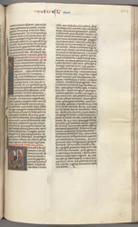 Fol. 353r, Joel, historiierte Initiale V, Joel sitzend mit einer Schriftrolle, Büste Gottes darüber, ca. 1275-1300