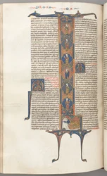 Fol. 391v, Matthäus, ganzseitige historiierte Initiale L, der Baum Jesse, mit einem schlafenden Jesse