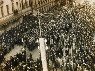 Begräbnisprozession des Dichters Valery Bryusov, Moskau, UdSSR, 12. Oktober 1924