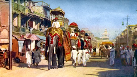Gaekwars Staatselefanten, Manipuri Bazaar, Bombay, Indien, um 1924
