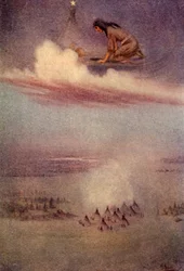 Nach unten blickend sah sie das Lager der Blackfeet, 1914