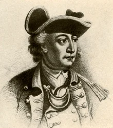 General John Sullivan mit einer bordürenbesetzten Dreispitzmütze und einem Ringkragen, ca. 1770, 1937.